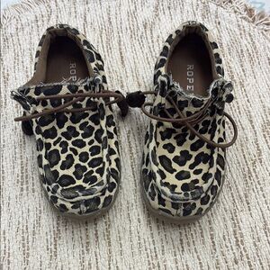 Roper Kids' Tan and Black Leopard Moccasins